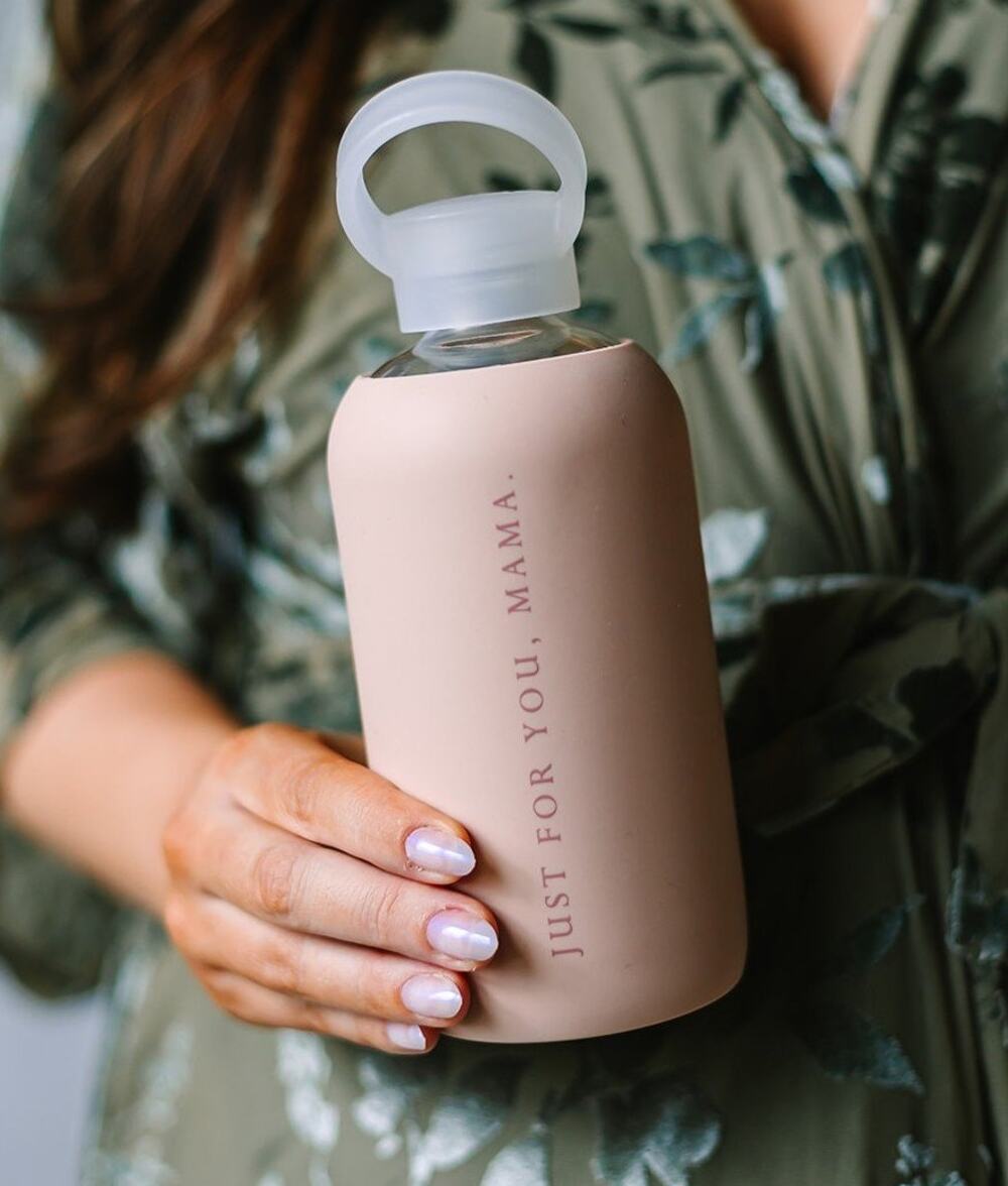 Doe "Just for you, Mama" bkr Glass Water Bottle and Silicone Sleeve 500ml/ 16oz.